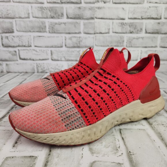 Nike React Phantom Run Flyknit 2 Men's Size 14 Red Athletic Running Slip On Shoe - Picture 3 of 10